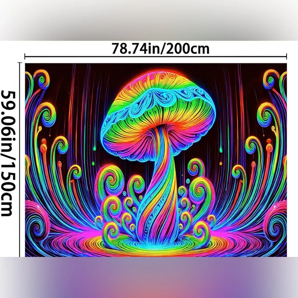 Psychedelic Mushroom Tapestry NWT LARGE backlight neon vibrant